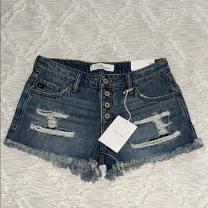 KanCan Blue Distressed Jean Shorts with Frayed Hem